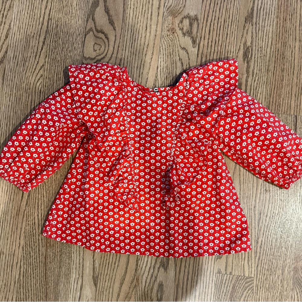 3T Crewcuts Red and White Floral Kids Blouse
